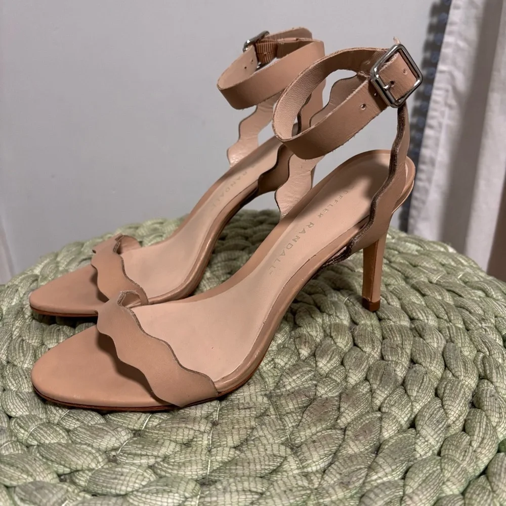 Loeffler Randall Amelia Scalloped Nude Wheat Dress Sandal 3.5” Heel Size 6.5